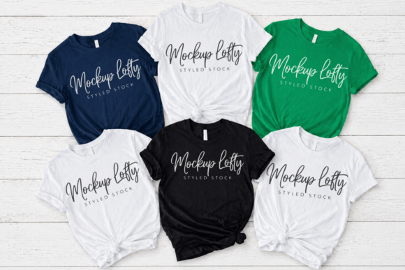 BC3001 Group Flat Lay T-shirt Mockup: Graphics for Product Mockups