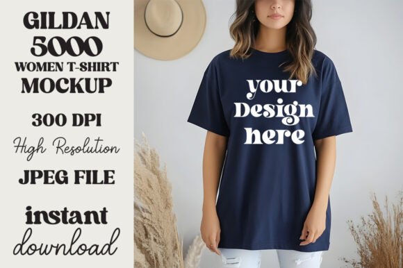 Gildan 5000 Navy T-shirt Mockup 13: Graphics for Product Mockups