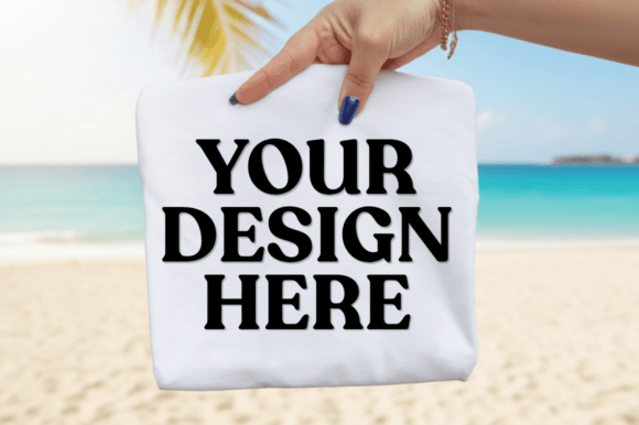 White Folded T-Shirt Mockup Beach Graphics